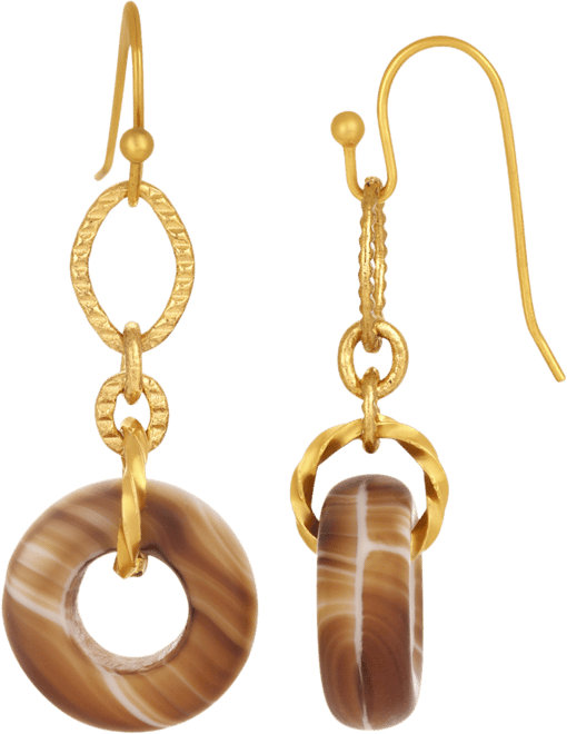 Gold Tone Brown Link Drop Earring