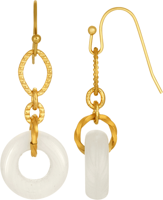 Gold Tone White Link Drop Earring