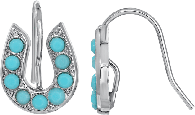 Silver Tone Turquoise Horseshoe Wire Earrings