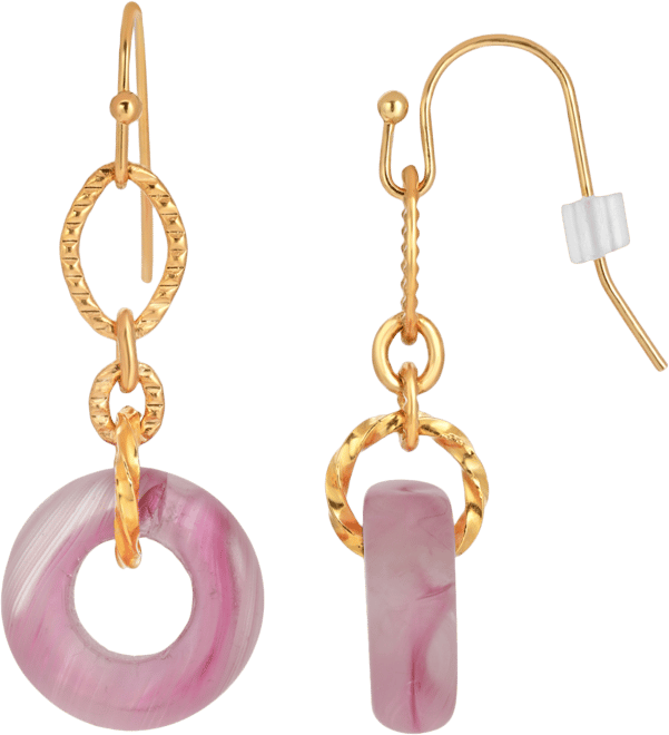 Gold Tone Pink Link Drop Earring