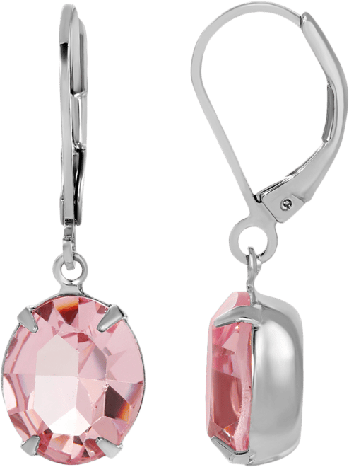 Silver Tone Pink Oval Crystal Earrings