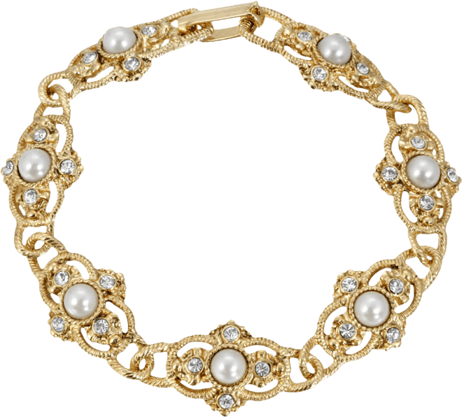 14K Gold Plated Imitation Pearl Link Bracelet