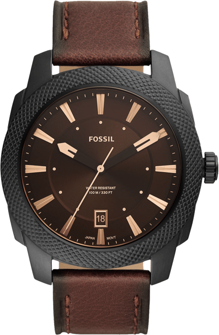 FOSSIL Fossil Machine ブラウンレザー Fossil Men's Machine Quartz Brown Leather Strap Watch, 49mm - Macy's