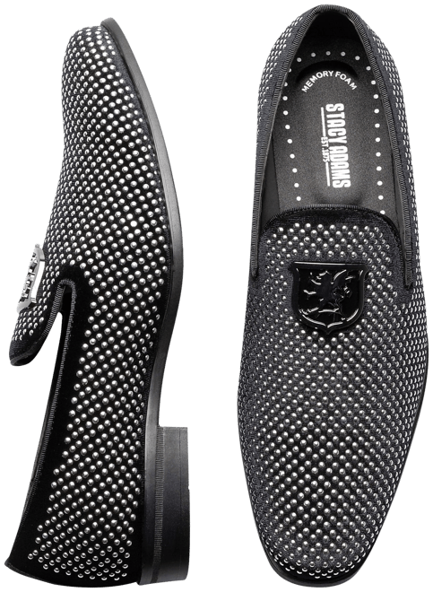 Stacy Adams Swagger Studded Ornament Formal Loafers, Black u0026 Silver - Men's  Suits | Men's Wearhouse