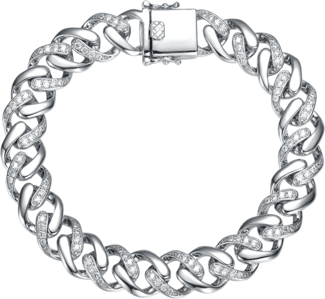 Bold Men's Curb Chain Bracelet with Iced Out Cubic Zirconia in Sterling Silver