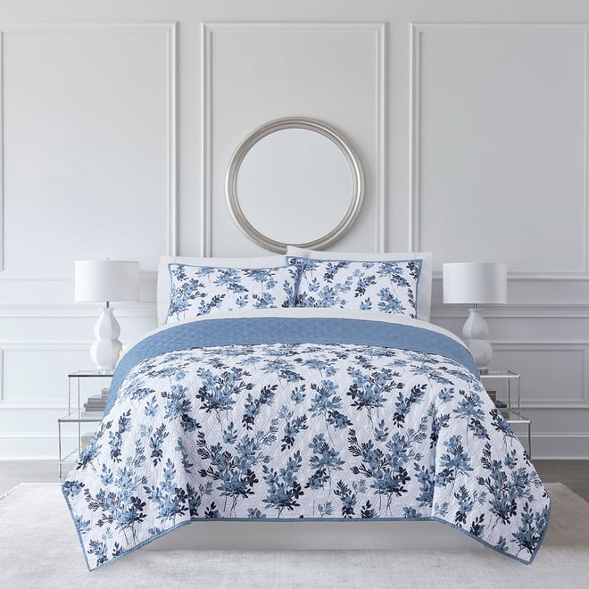 Home Expressions Madeline Floral Quilt Set, Color: Coronet Blue