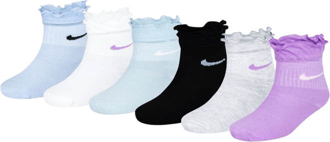 Girls 3 Pack Purple Green and White Frill Trainer Socks