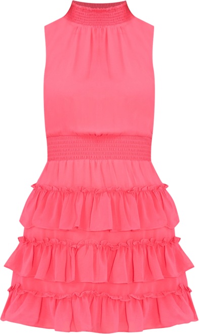 DRESS off Shoulder Ruffle Collar Tiered Skirt Sleeveless 