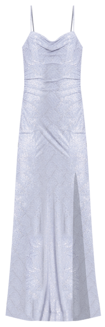 Juniors' Glitter Draped Front Gown