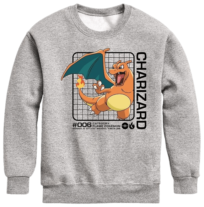 Boys 8-20 Pokemon Charizard Stats Graphic Fleece Sweatshirt