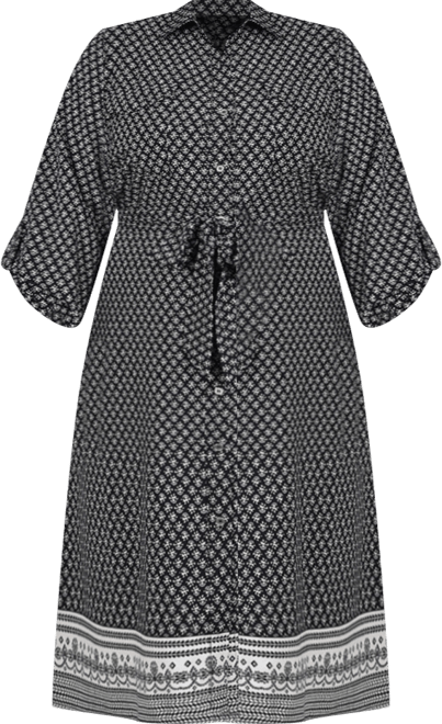 Plus Size 3/4 Roll Tab Sleeve Belted Shirtdress