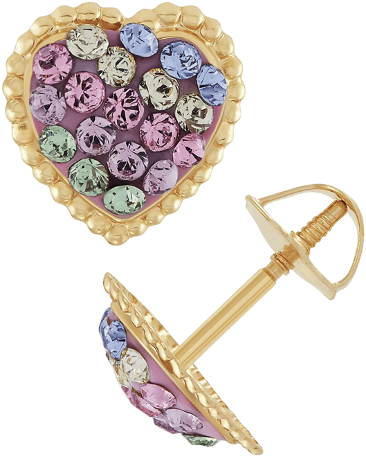 Children's Crystal Heart Stud Earrings in 14k Gold