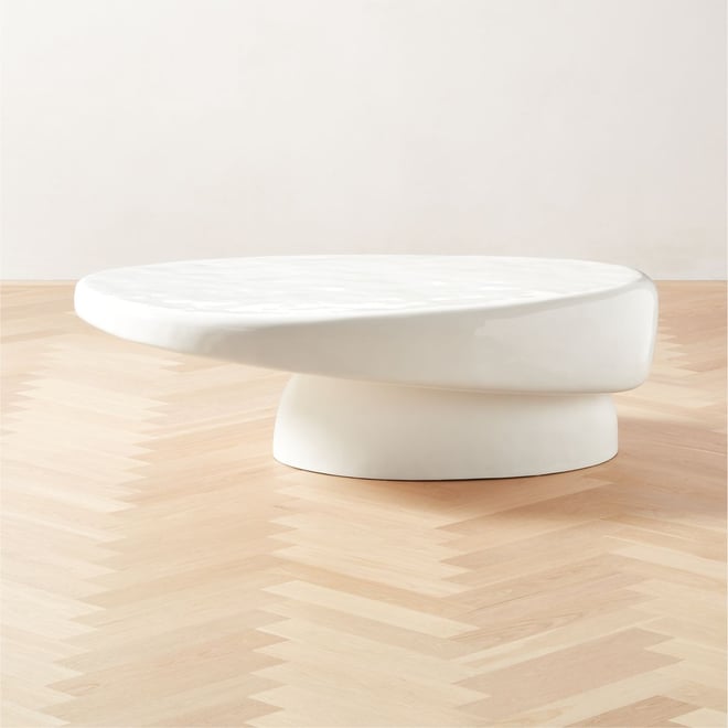 Alastor Oval High-Gloss White Concrete Coffee Table