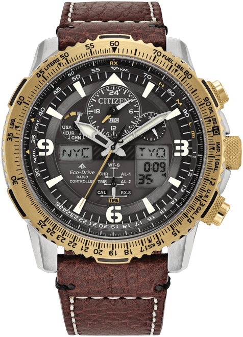Eco-Drive Men's Chronograph Promaster Skyhawk Brown Leather Strap Watch 45mm