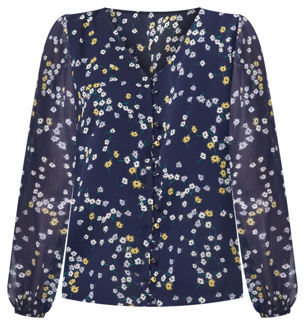 Women's Floral-Print V-Neck Button-Front Blouse