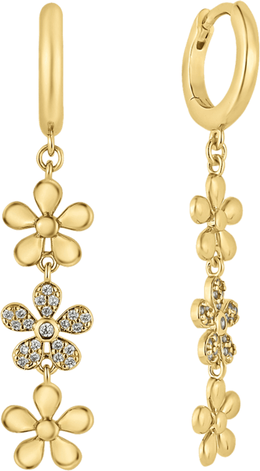 Cubic Zirconia 18K Gold-Plated Triple Flower Earring