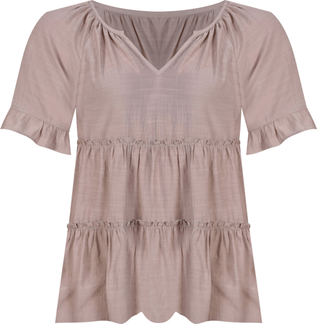Petite Size Short Sleeve Tiered Blouse