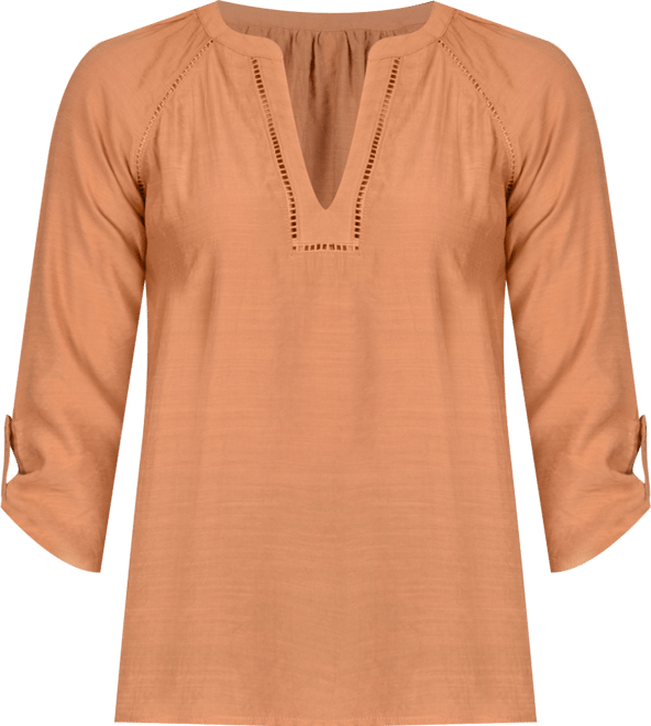 Petite Raglan Sleeve Split Neck Blouse