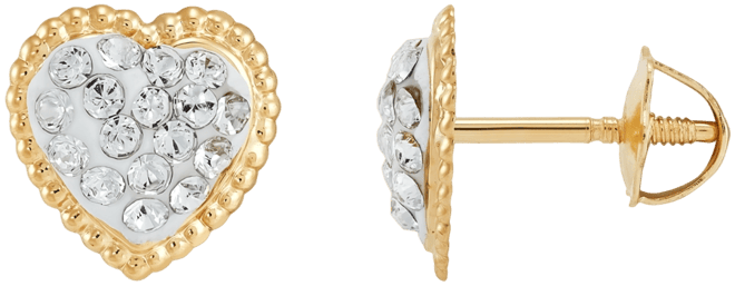 Children's Crystal Heart Stud Earrings in 14k Gold
