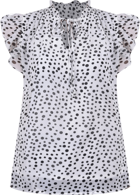 Petite Size Ruffled Sleeve Blouse with Tie Closure Top