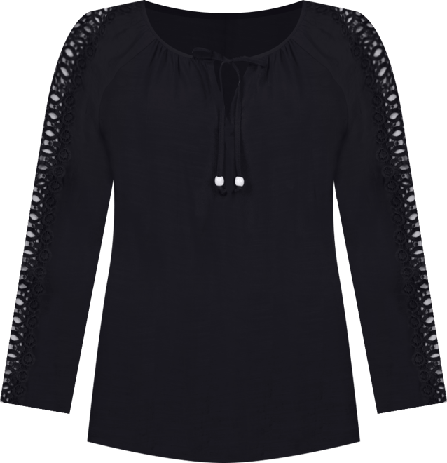 Petite Crochet Detail 3/4 Sleeve Blouse