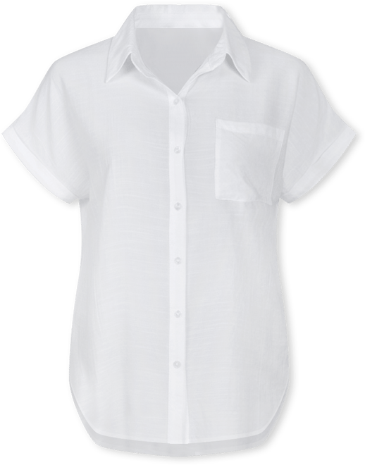 Petite Woven Front, Jersey Back Short Sleeve Top