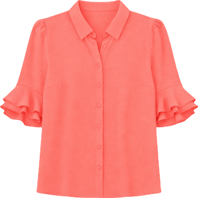 Women's Button-Front Ruffled 3/4-Sleeve Blouse