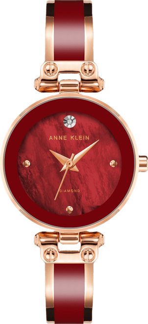 Women's Three Hand Quartz Rose Gold-tone Alloy and Burgundy Enamel Bangle Watch, 28mm