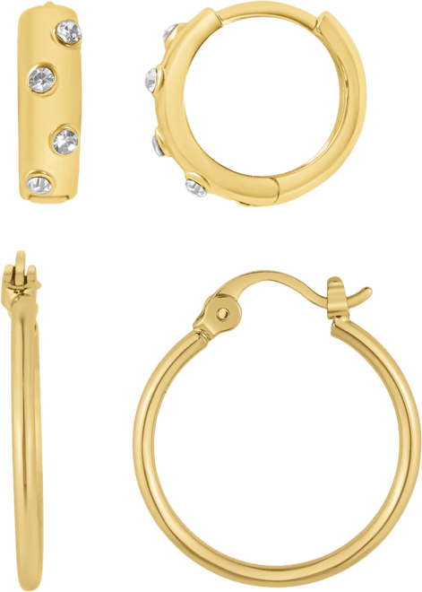 Gold Plated Crystal Stone Duo Hoop Set Earrings