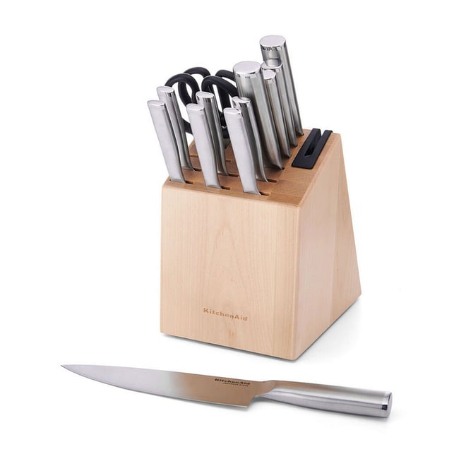 Farberware High-Carbon Stamped Stainless Steel Knife Block Set, 15-Piece, Acacia Wood