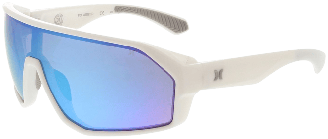 Hurley Men Polarized Sunglasses White Frame Blue Mirror Lens Size
