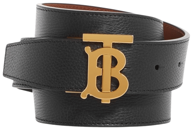Burberry Men's Reversible Monogram Plaque Buckle Leather Belt