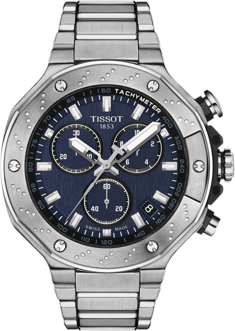 Men's Swiss Chronograph T-Race Stainless Steel Bracelet Watch 45mm