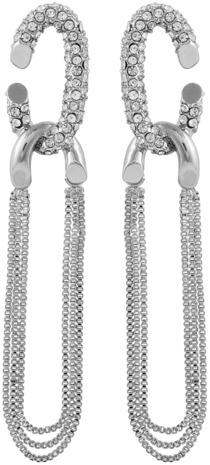 Silver-Tone Tassel Chain Huggie Hoop Drop Earrings