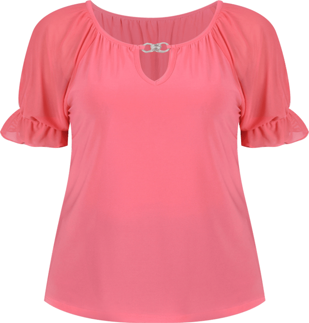 Plus Size Short Ruffle Sleeve Top with Rhinestones