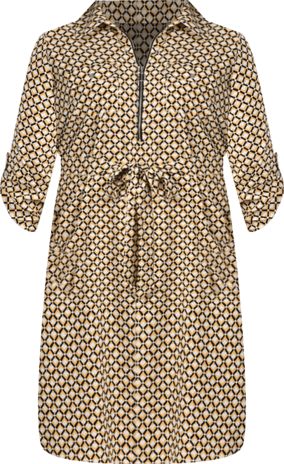 Plus Size 3/4 Roll Tab Sleeve Zippered Shirt Dress