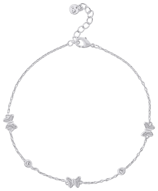 Cubic Zirconia Fine Silver-Plated or 18K Gold-Plated Butterfly Anklet