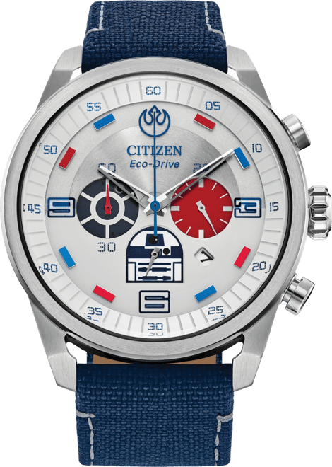Eco-Drive Men's Chronograph Star Wars R2-D2 Blue Nylon Strap Watch 45mm