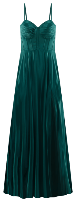 Juniors' Corset High-Slit Evening Gown