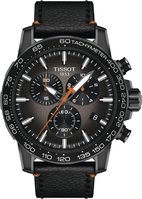 Men's Swiss Chronograph Supersport Black Leather Strap Watch 46mm