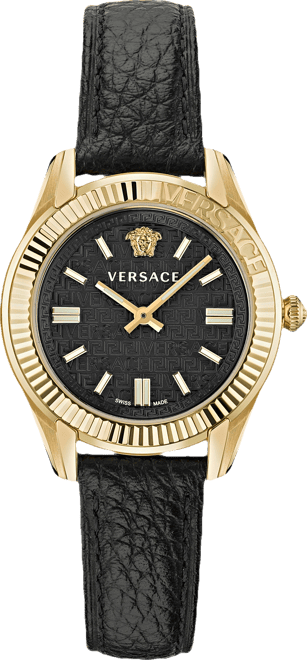 Women's Swiss Greca Time Black Leather Strap Watch 35mm