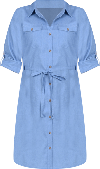 Petite 3/4 Roll Tab Sleeve Denim Dress