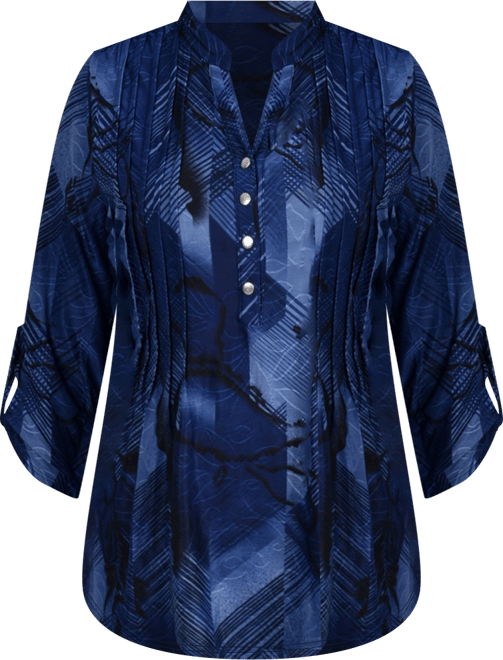 Women's 3/4 Roll Tab Sleeve Y-neck Top