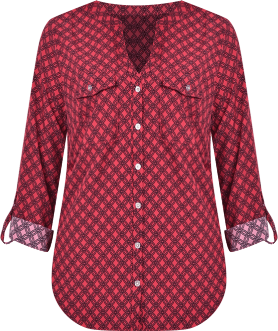 Women's 3/4 Roll Tab Sleeve Mandarin Collar Blouse