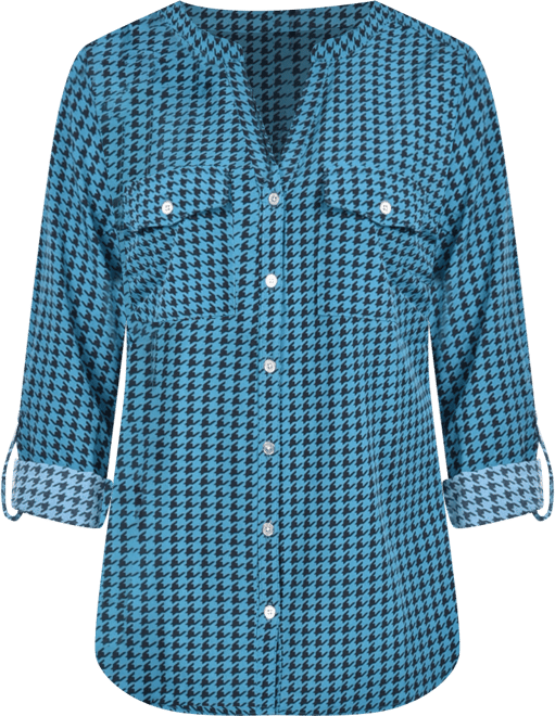 Women's 3/4 Roll Tab Sleeve Mandarin Collar Blouse