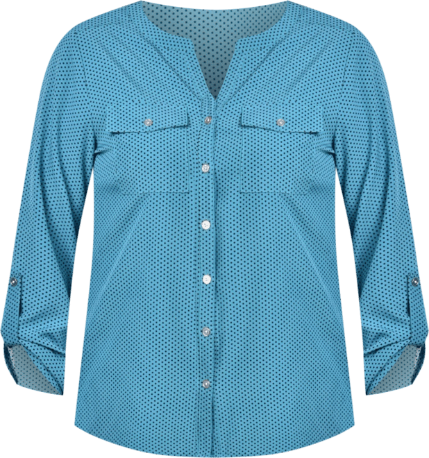 Women's 3/4 Roll Tab Sleeve Mandarin Collar Blouse