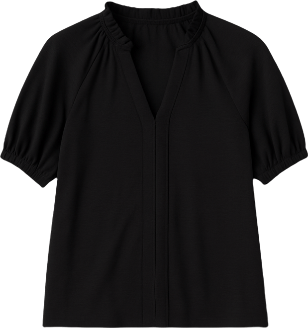 Women's Short Sleeve Ruffle Neck Raglan Split Neck Blouse