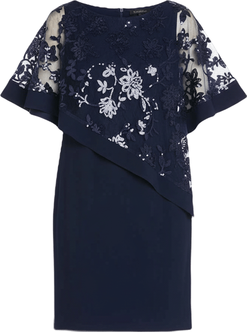 Women's Sequined Floral-Lace Poncho Dress