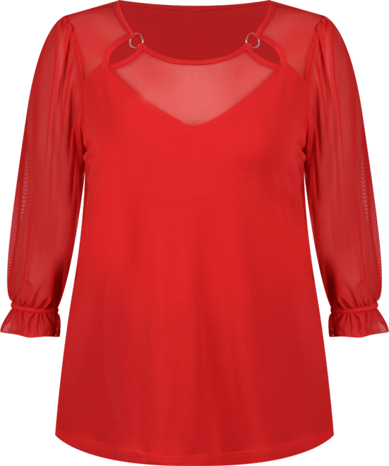 Petite 3/4 Sleeve Ringed Mesh Top