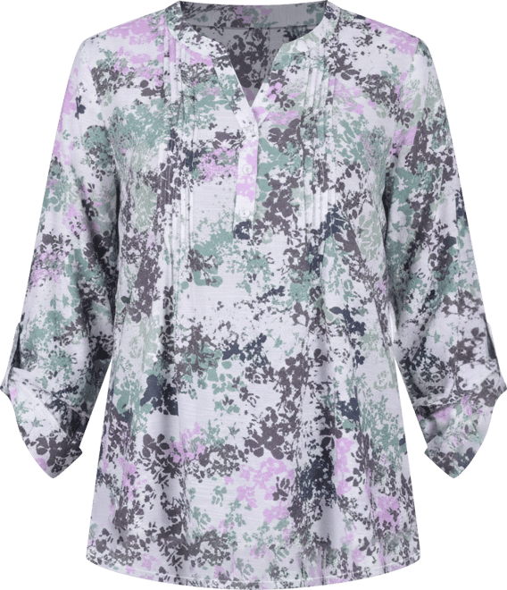 Petite Long Roll Tab Sleeve Pintuck Front Blouse